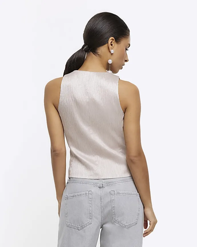 Petite beige button front waistcoat