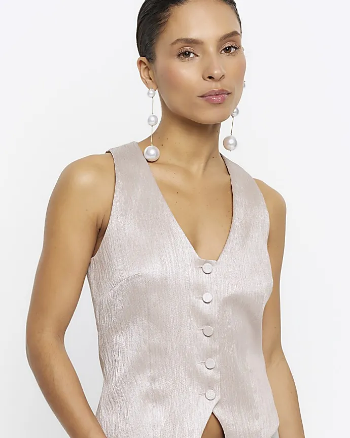 Petite beige button front waistcoat