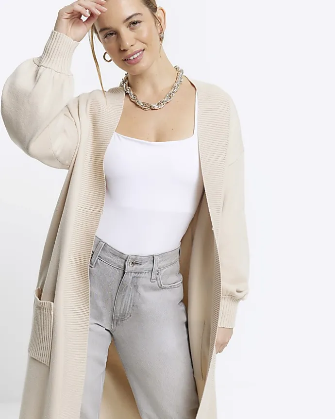 Petite beige longline cosy cardigan