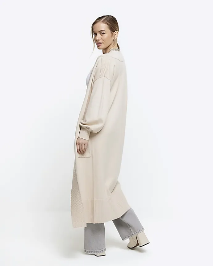 Petite beige longline cosy cardigan