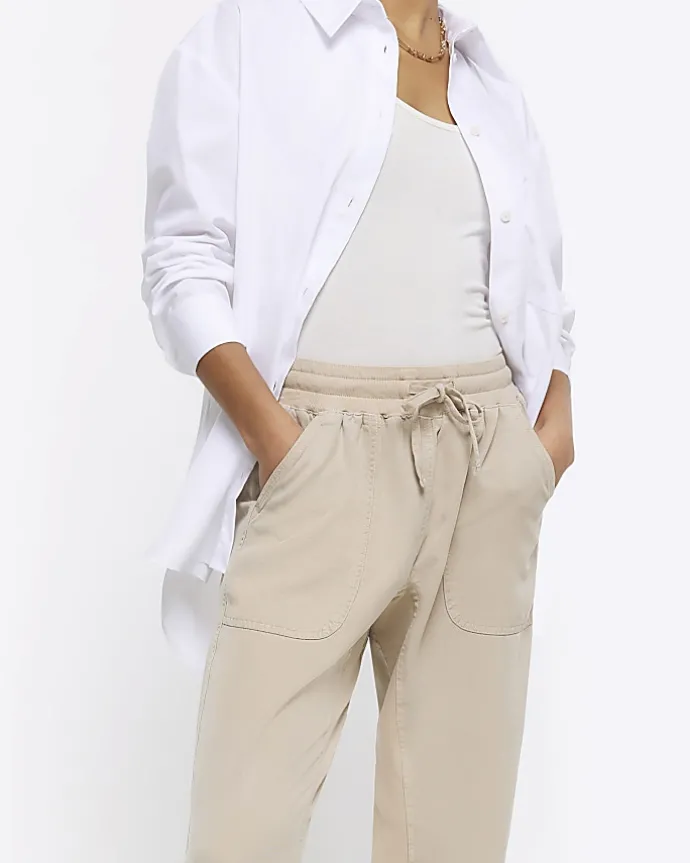 Petite beige lyocell elasticated joggers