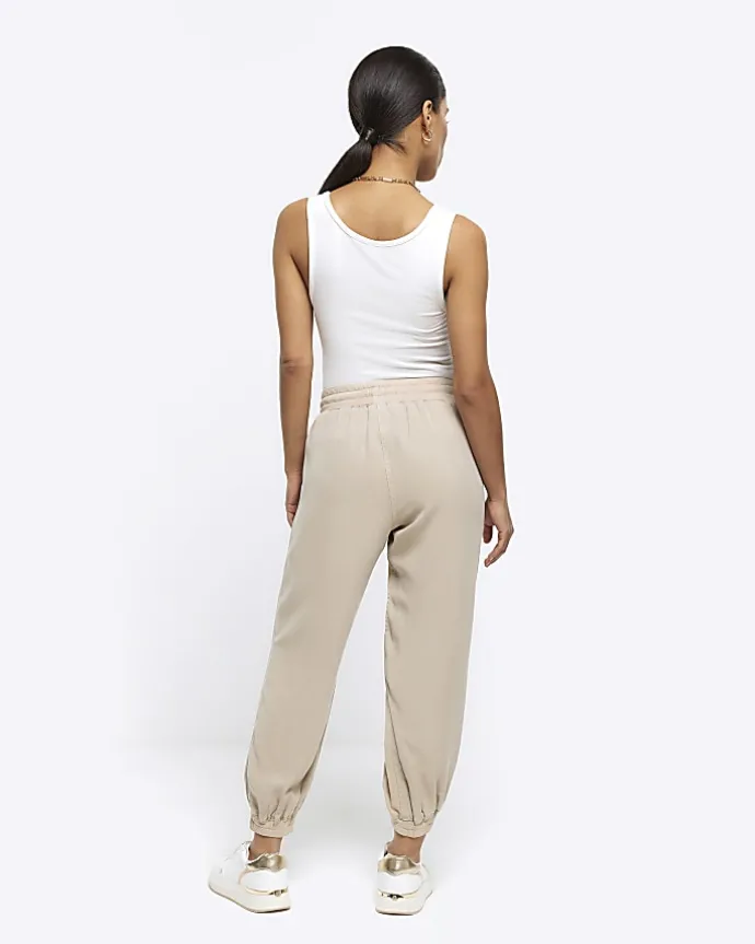 Petite beige lyocell elasticated joggers