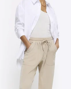 Petite beige lyocell elasticated joggers