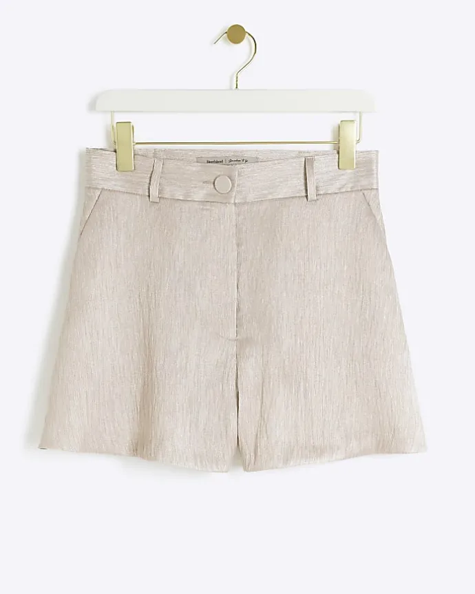 Petite beige metallic smart shorts