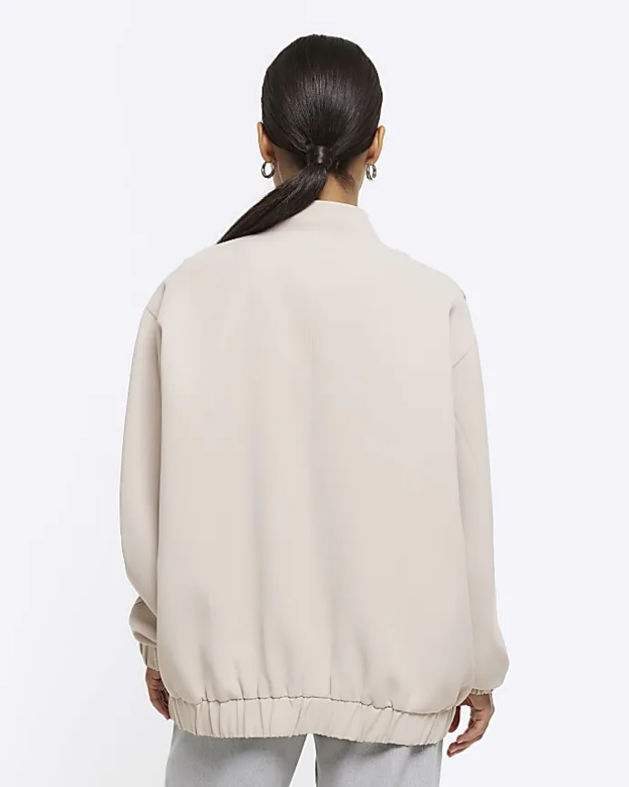 Petite beige oversized bomber jacket