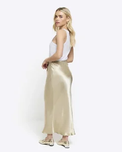 Petite beige tie waist midi skirt