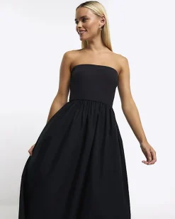 Petite black bandeau prom midi dress