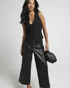 Petite black button front waistcoat