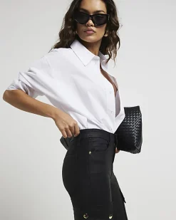 Petite black coated cargo skinny jeans