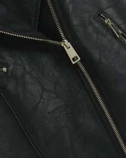 Petite Black Faux Leather Biker Jacket