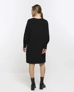 Petite black long sleeve jumper mini dress