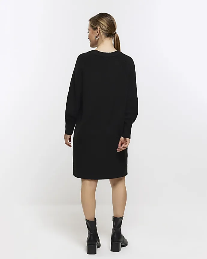 Petite black long sleeve jumper mini dress