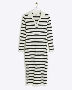 Petite black rib stripe bodycon midi dress