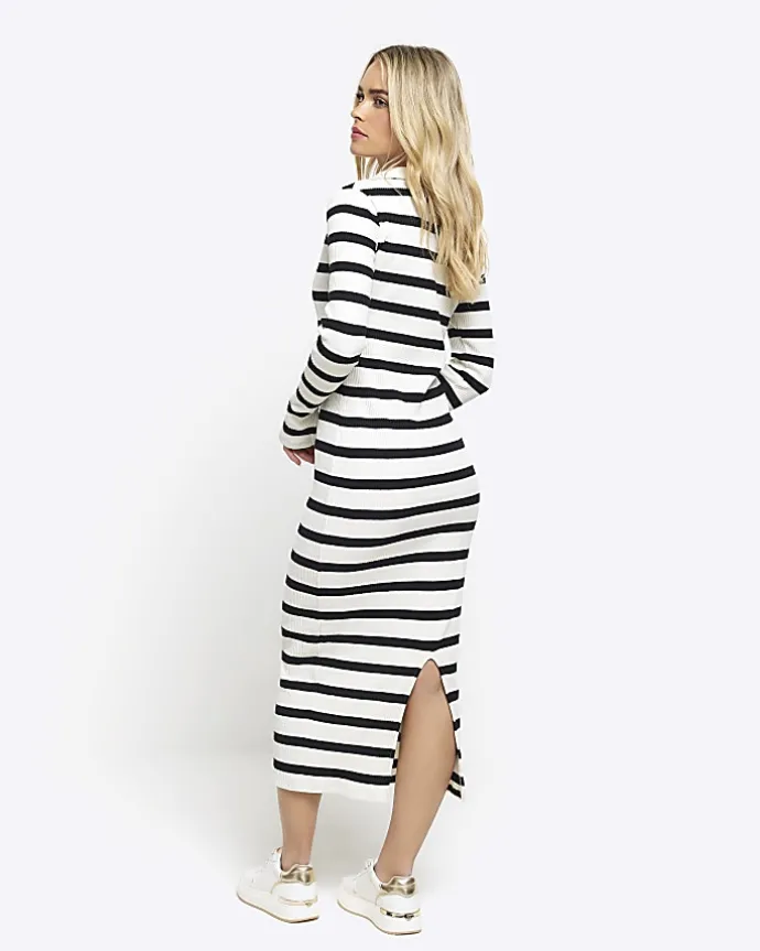 Petite black rib stripe bodycon midi dress