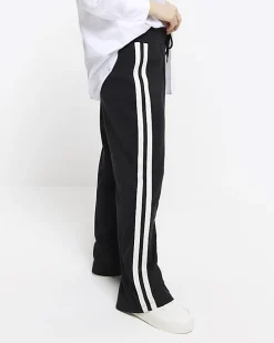 Petite black side stripe wide leg joggers