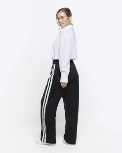 Petite black side stripe wide leg joggers