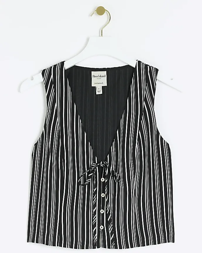 Petite black stripe tie up waistcoat