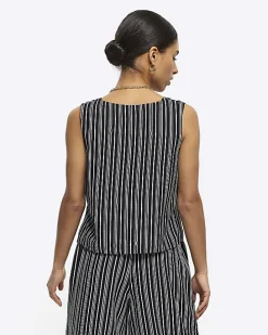 Petite black stripe tie up waistcoat