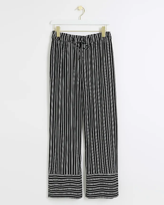 Petite black stripe wide leg trousers