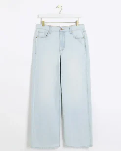 Petite blue high waisted straight jeans