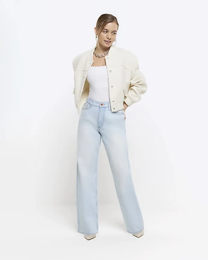 Petite blue high waisted straight jeans