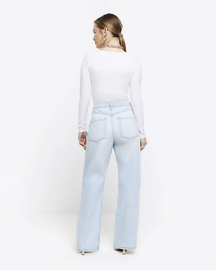 Petite blue high waisted straight jeans