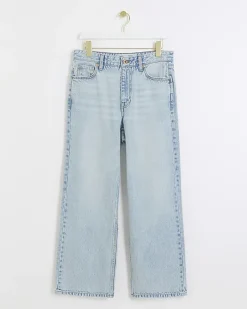 Petite blue high waisted straight jeans