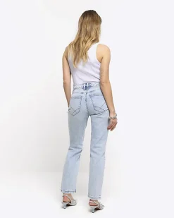 Petite blue high waisted slim straight jeans