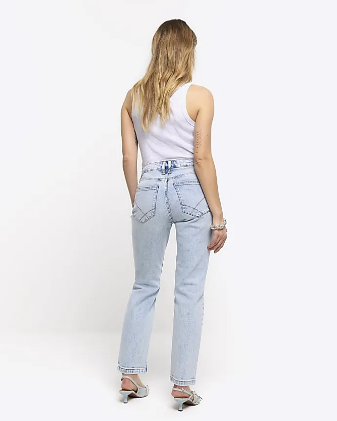 Petite blue high waisted slim straight jeans