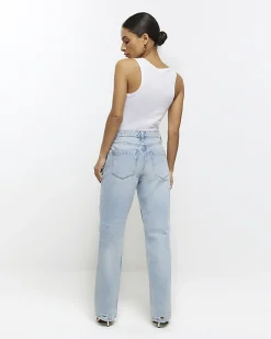 Petite blue patch stove straight jeans