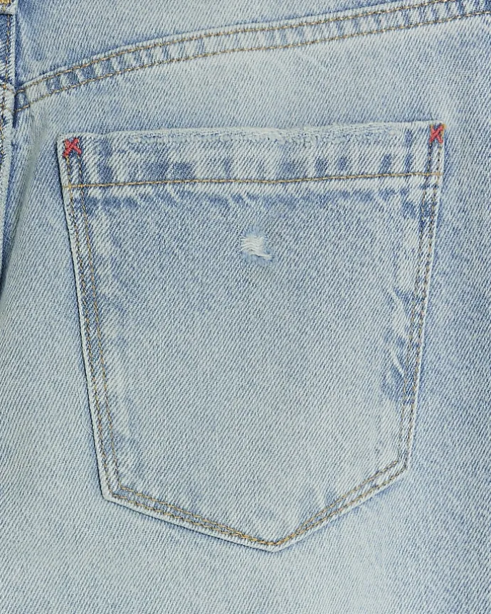 Petite blue patch stove straight jeans