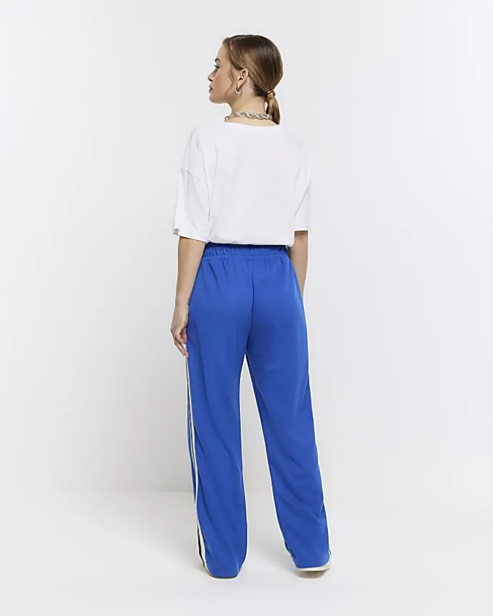 Petite blue side stripe wide leg joggers