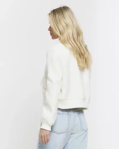 Petite cream boucle tailored bomber jacket