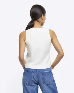 Petite cream knit waistcoat