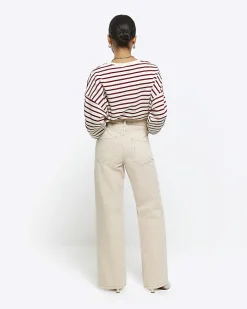 Petite ecru high waisted straight jeans