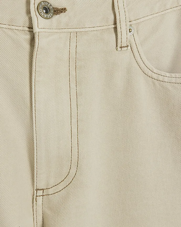 Petite ecru high waisted straight jeans