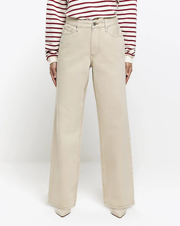 Petite ecru high waisted straight jeans