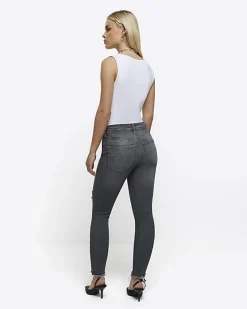 Petite grey bum sculpt ripped jeggings
