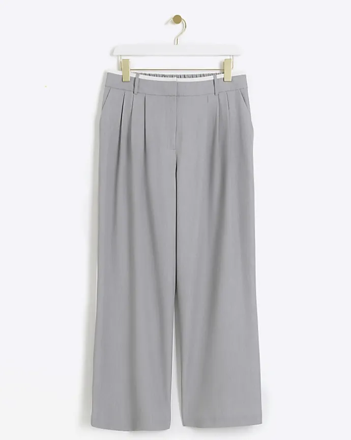 Petite grey side stripe wide leg trousers