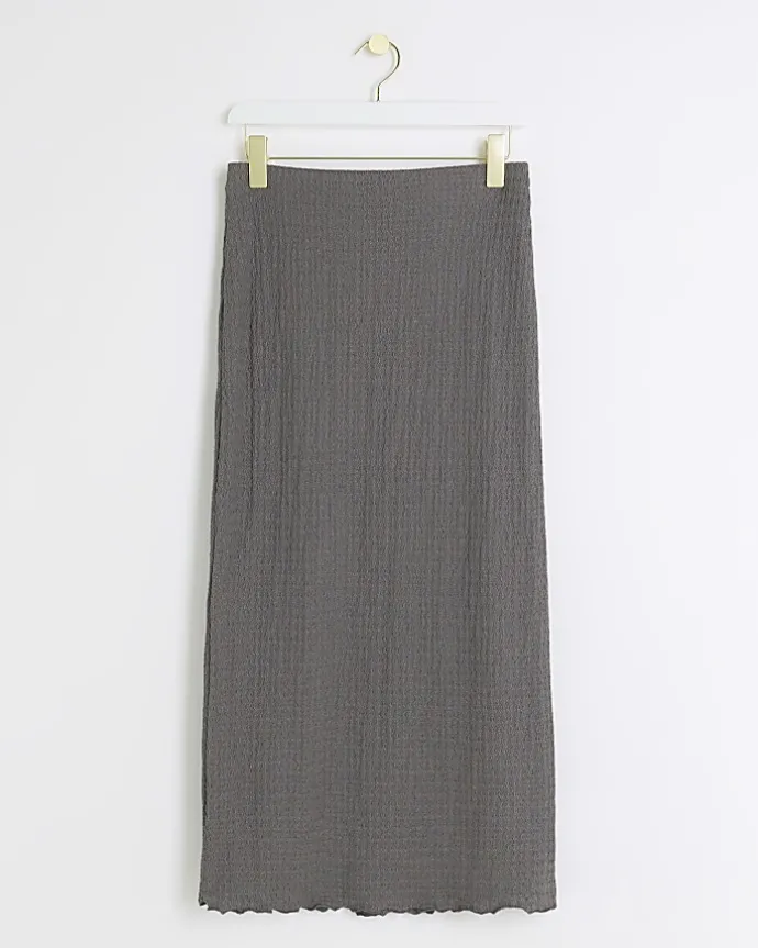 Petite grey textured midi skirt