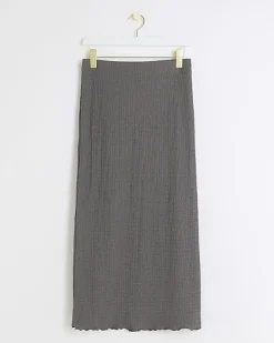 Petite grey textured midi skirt