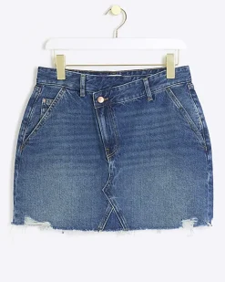 Petite hem asymmetric denim mini skirt