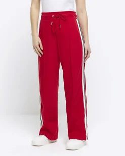 Petite red side stripe wide leg joggers