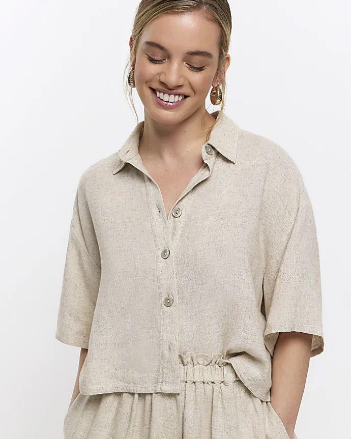 Petite stone crop shirt with linen