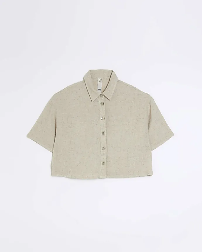 Petite stone crop shirt with linen