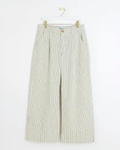 Petite white high waisted stripe loose jeans