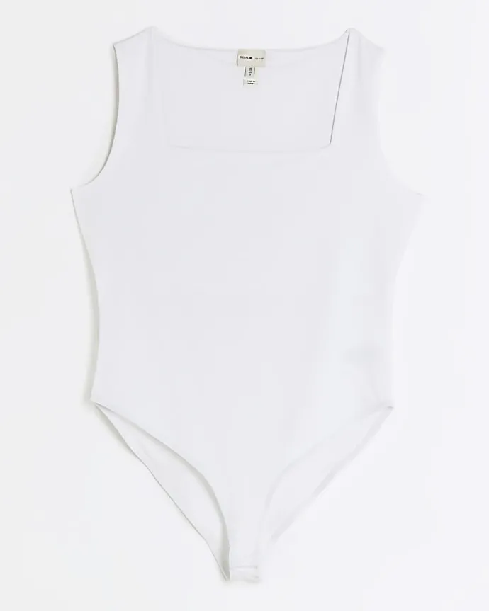 Petite white square neck bodysuit