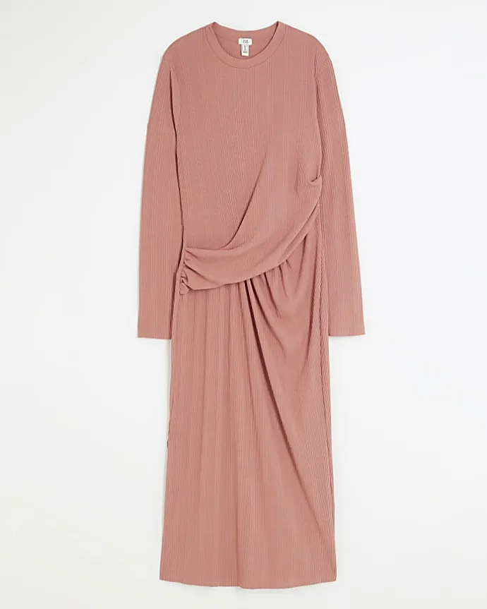 Pink drape front bodycon midi dress