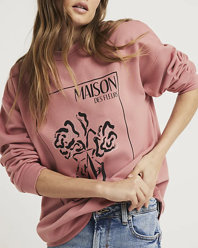 Pink floral graphic sweatshirt