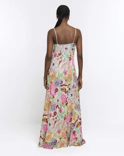 Pink floral slip maxi dress